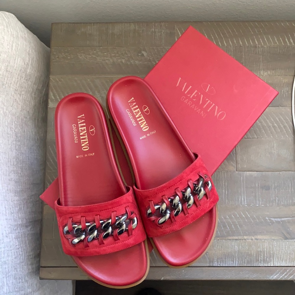 Valentino Garavani Chain embellished suede slides